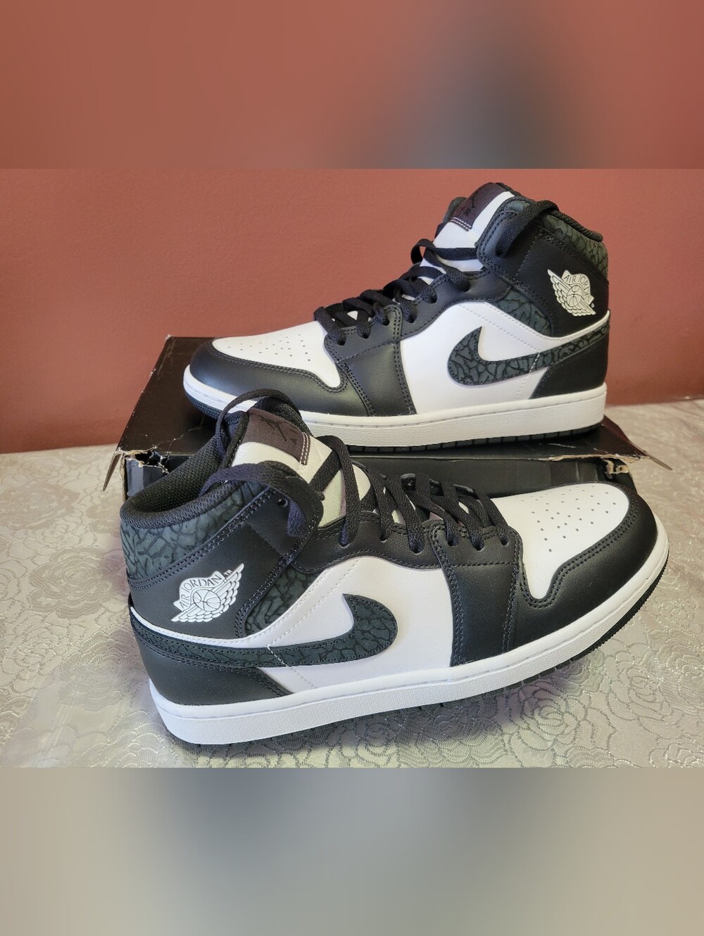 Jordan 1 Mid Men's Panda Elephant  Sneakers - Black & White